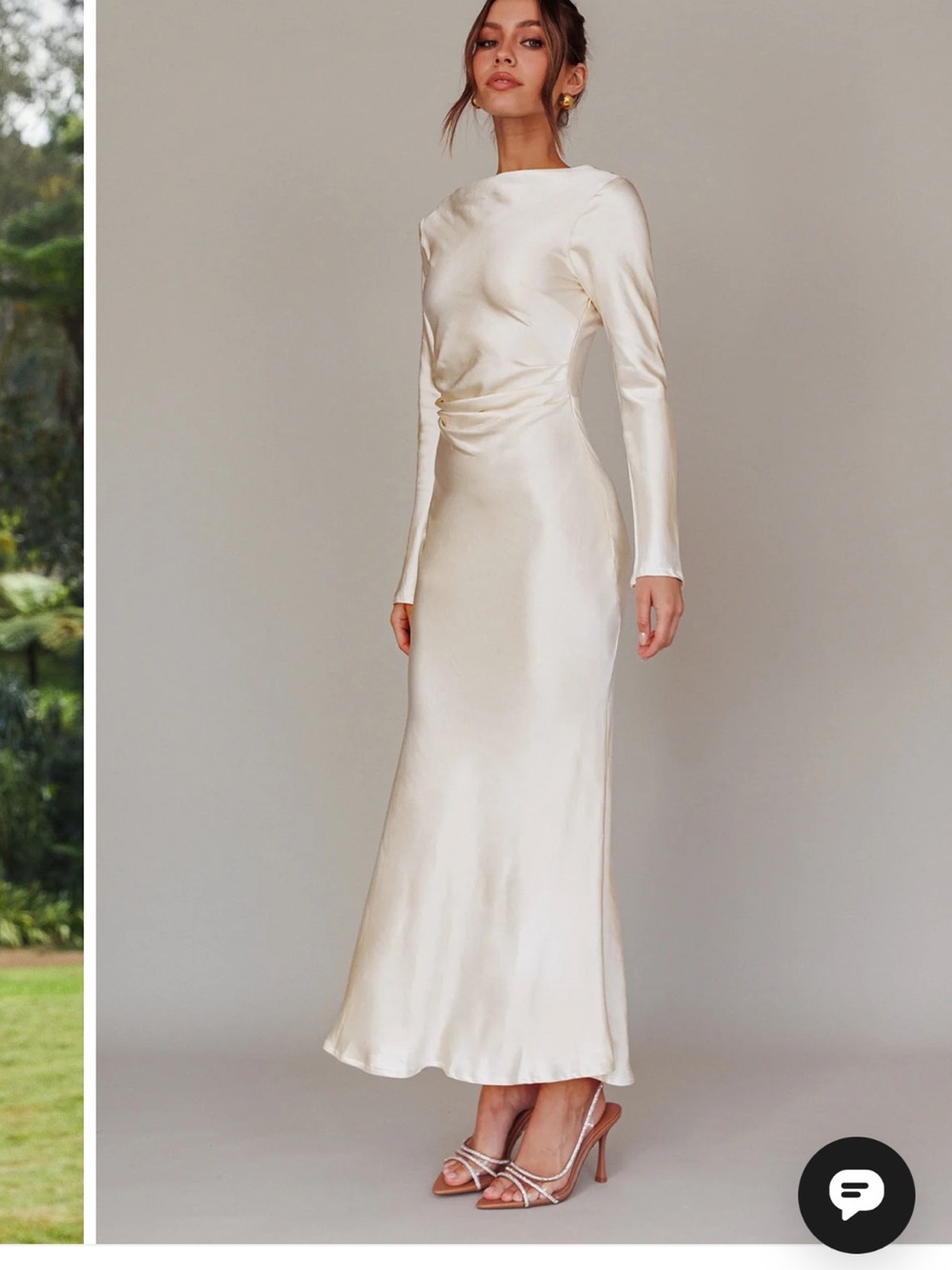 Selfie Leslie Cream Satin Long-Sleeve Gown
